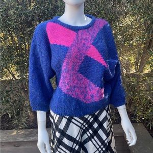 Powder Point 1980’s Blue and Pink Sweater
